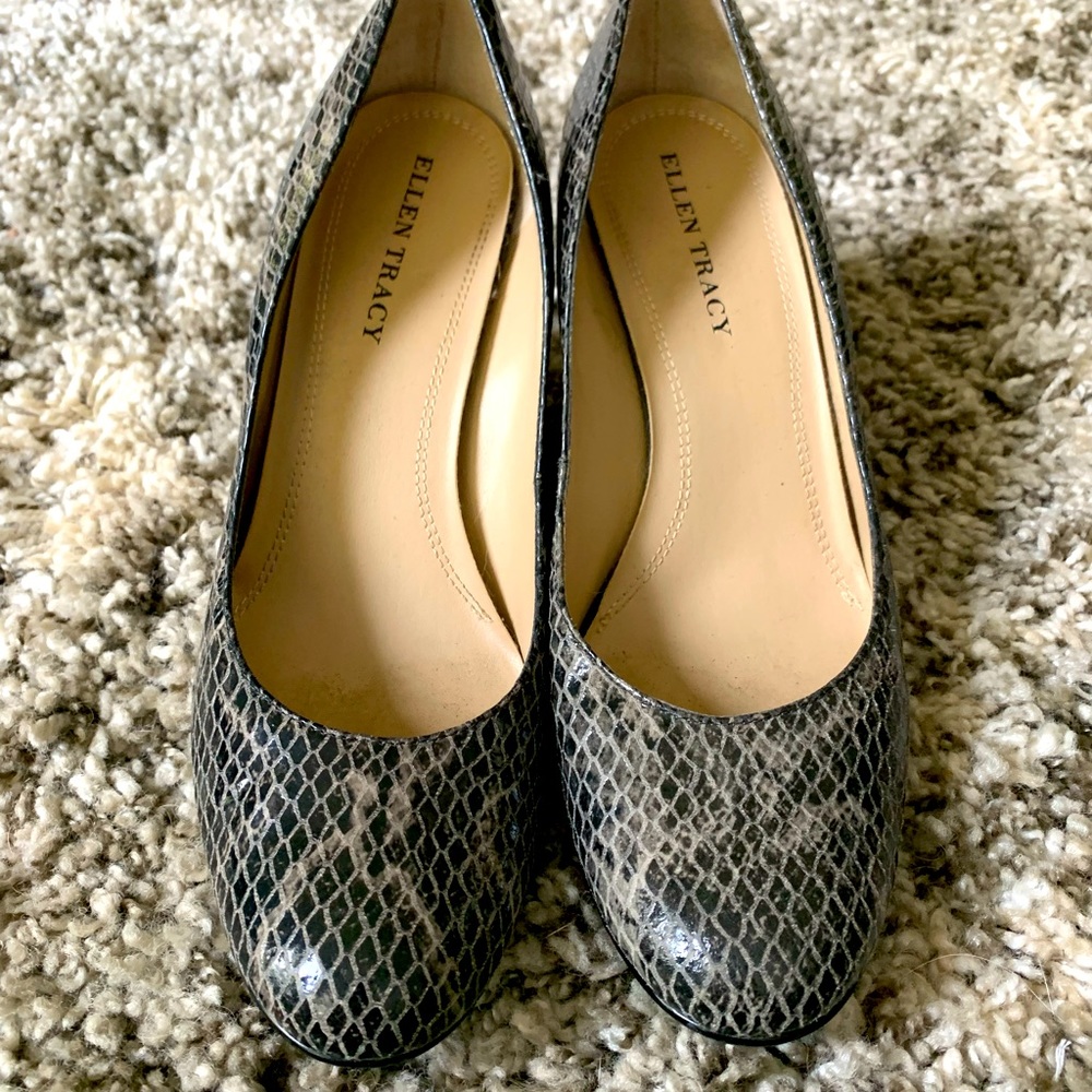 Ellen Tracy Snake-print Wedge Pumps